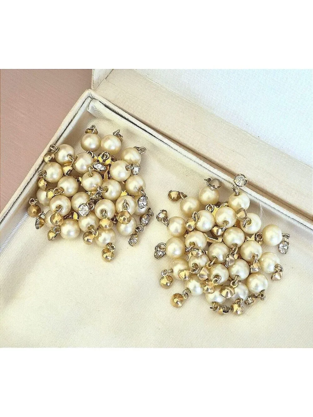 Vintage Pat Pend Starburst Faux Pearl Clip-On Earrings